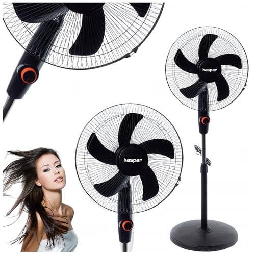 Kaspar Ventilator Standventilator mit 3 Windgeschwindigkeiten Oszillationsfunktion Schwenkfunktion 40 W 36 cm Durchmesser Runder Standfuß Schwarz
