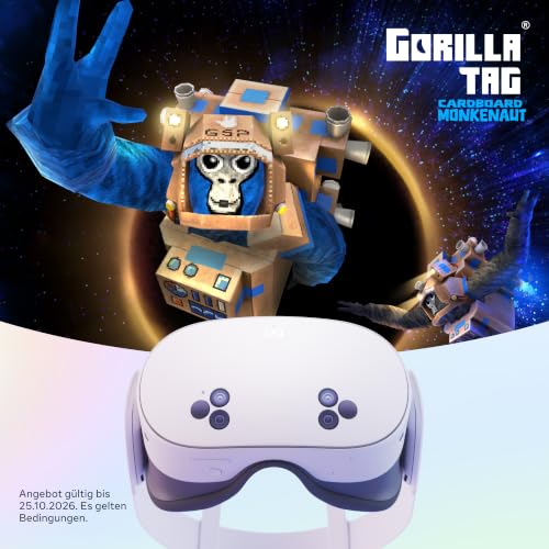 Meta Quest 3S 128 GB | VR-Headset – 33% mehr Speicher – Doppelte Grafikleistung – Virtual Reality ohne Kabel – Gorilla Tag Cardboard Monkenaut Bundle – Amazon Exclusive