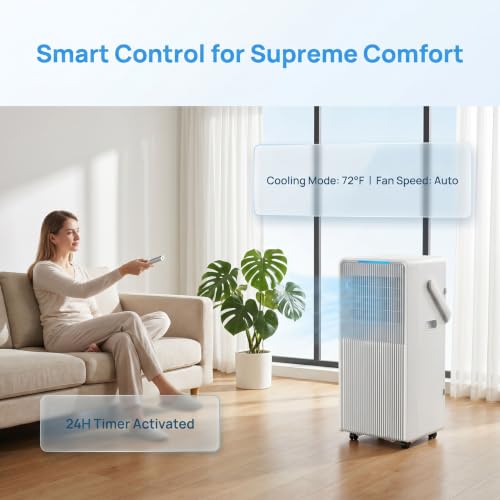 12000 BTU Tragbares Klimagerät für 300 m², leises Kühlgerät mit Ventilator, Luftentfeuchter, Schlafmodus, Timer, Fernbedienung & Installationsset