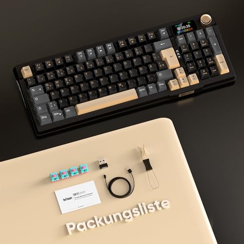 RedThunder K95 Kabellose Mechanische Gaming-Tastatur mit 1,88” Display & Knopf, QWERTZ 96 Tasten, Gasket, BT/USB-C/2,4GHz, Software, Hot-swap, Linear-Pink-Schalter, RGB, PBT-Tastenkappen, 8000mAh.