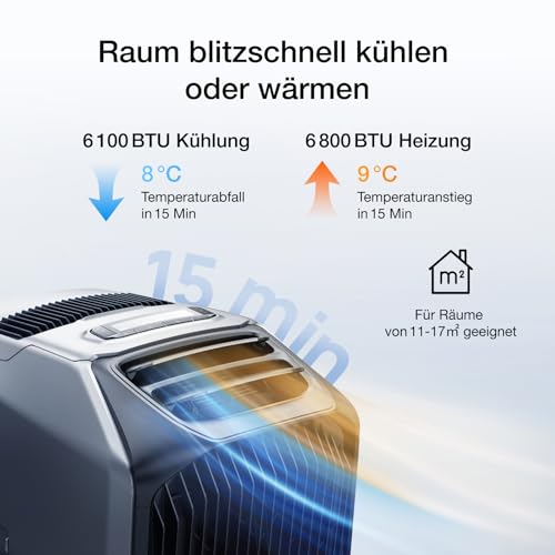 ECOFLOW WAVE 3 Tragbare Klimaanlage mit 1024Wh Zusatzakku, 1800 W/6100 BTU Kühlen, 2000 W/6800 BTU Heizen, 8 Std. Akkulaufzeit, App-Steuerung, Mobile Klimaanlage für Camping, Wohnmobile, SUVs