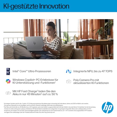 HP OmniBook X Flip, 16" 3K, Intel Core Ultra 7, 32GB RAM, 1TB SSD | Copilot+ Premium 2-in-1 Laptop mit großem 3K-Touchdisplay für Kreativarbeit, Business und Multitasking, QWERTZ, Silber