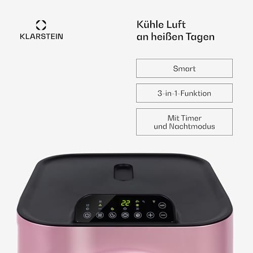 Klarstein Kraftwerk Smart 10K Mobiles Klimagerät – 10000 BTU, 29-49 m², App & Alexa Steuerung, 3-Stufen Ventilator, 23 l/h Entfeuchtung, Leise, Inkl. Fensterkit, Metallisch Rosegold