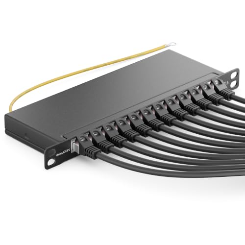 deleyCON CAT 6 0,5 HE Patchpanel Mini Verteilerfeld 12 Port - Desktop 10" Zoll Rackeinbau Servermontage RJ45 geschirmt TIA568A TIA568B RAL 9005 Schwarz