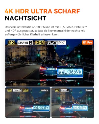 VANTRUE E1 Pro 4K HDR STARVIS 2 Dashcam Auto Vorne, Mini Dash Cam mit CPL | 15Sek. Puffer Parküberwachung, Prima Nachtsicht, DSGVO Konform, 1.54 Zoll Versteckte Autokamera, 5Ghz WLAN GPS, max. 1TB