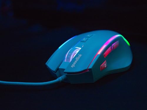 Speedlink DECUS NX - RGB Gaming Maus mit Kabel, bis 12800dpi, Programmierbar, Dauerfeuer Taste, USB kabelgebunden ummantelt, 1000Hz Pollingrate, weiß