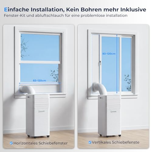 Klimaanlage Mobil 9000 BTU, LEENON 4 in 1 Klimagerät Entfeuchten Ventilato & Schlafmodus, Mobile Klimaanlage mit Abluftschlauch, Fernbedienung/24h Timer, Tragbare Klimagerät Für Räume bis 30 m ²