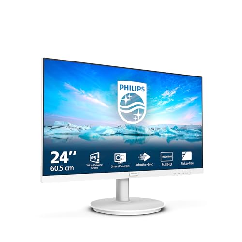 PHILIPS 241V8AW - 24 Zoll Full HD Monitor, eingeb. Lautsprecher, Flimmerfrei (1920x1080, 75 Hz, VGA, HDMI) Weiss