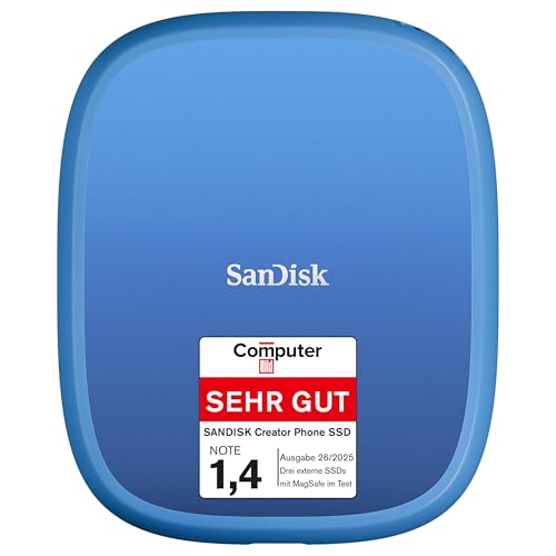 SanDisk Creator Phone SSD 1 TB - bis zu 1.000 MB/s Lesen - Blau | Externe SSD, kompatibel mit PC & Mac, Android- & macOS Smartphones, 4K Video