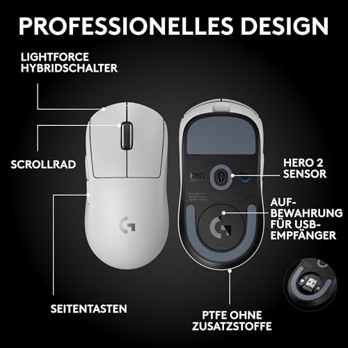 Logitech G PRO X SUPERLIGHT 2 SE kabellose Gaming-Maus | Für PC/Mac, 60 g Pro-Grade-Maus, 5 programmierbare Tasten, 44K-DPI-Sensor, 8.000 Hz Signalrate, USB-C-Ladefunktion - Weiß