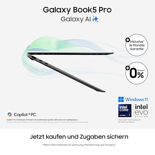 Samsung Galaxy Book5 Pro AI-Laptop, 16-Zoll-Display, AI-Notebook mit Intel Core Ultra 5 Prozessor, 16 GB RAM, 512 GB Speicher, Copilot+ PC, Moonstone Gray, 3 Jahre Herstellergarantie