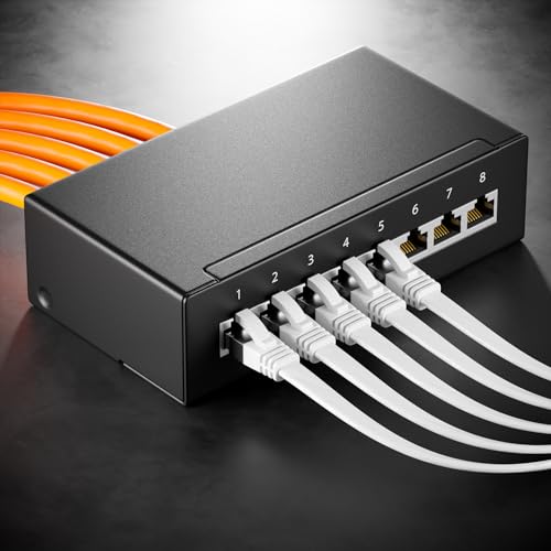 deleyCON 0,5m CAT 8 Flach Netzwerkkabel RJ45 40 Gbit/s, 5 Stück - Weiß