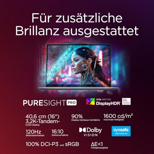Lenovo Yoga Pro 9i Aura Edition Laptop | AI-PC | 16" 3.2K OLED | Intel Core Ultra 9 285H | 32GB RAM | 1TB SSD | NVIDIA GeForce RTX 5060 | Win11 Pro | QWERTZ Beleuchtet | Grau | 3 Jahre Premium Care