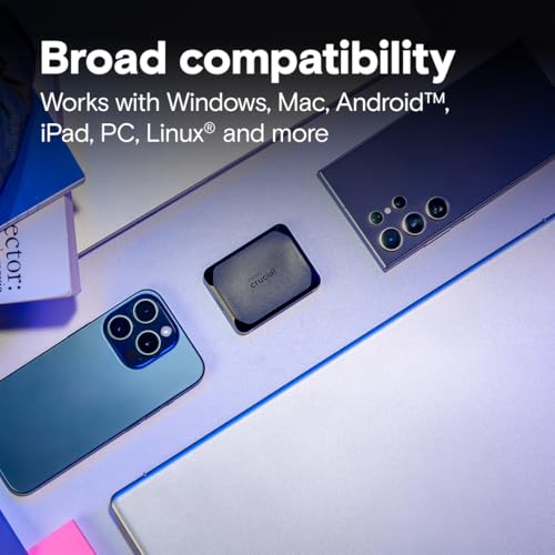 Crucial X10 2TB Externe SSD Festplatte, bis zu 2.100MB/s, USB-C 3.2 Gen2, IP65 Wasser- und Staubgeschützt, Portable SSD für Mac, PC, Smartphone und Spielkonsole, Schwarz - CT2000X10SSD9C02