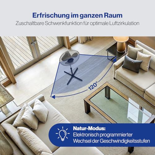 Clatronic VL 3741 S Standventilator, Ø 40 cm, Oszillierend, 3 Laufgeschwindigkeiten, 2 elektronische Windmodus-Funktionen, elektronischer Timer, Fernbedienung, schwarz