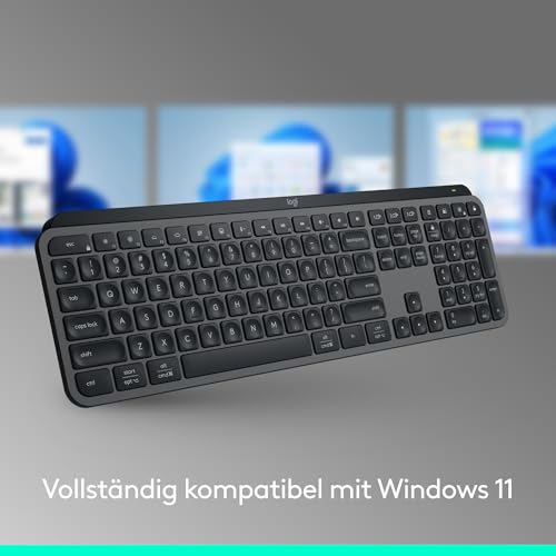 Logitech MX Keys S PLUS kabellose Tastatur uns Palm Rest Low Profile | Fluid Quiet Typing, Programmable, Backlighting, Bluetooth, USB C, Windows PC, Linux, Chrome, Mac, Deutsches QWERTZ - Grau