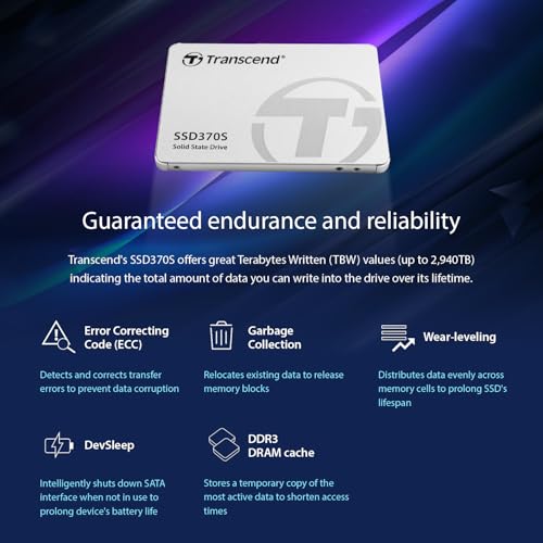 Transcend Highspeed 256 GB interne 2.5” SSD (≠HDD) SATA III 6Gb/s, robust und schnell, für Aufrüstung von Desktop-PCs, Laptops, Notebooks, PS4, Xbox TS256GSSD370S, silber