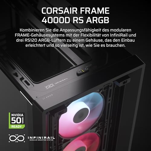 CORSAIR Frame 4000D RS ARGB Modulares Mid-Tower ATX PC-Gehäuse – Schwarz | Hoher Luftstrom, 3x Vorinstallierte RS ARGB-Lüfter, ASUS BTF, MSI Project Zero, Gigabyte Project Stealth