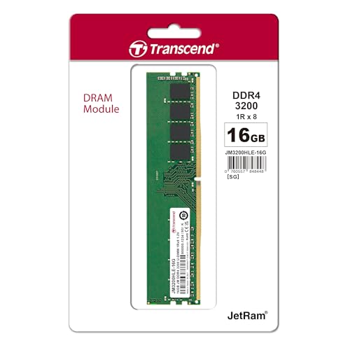 Transcend JetRam 16GB DDR4 RAM 3200 MHz U-DIMM CL22, Desktop-Speichermodul | PC4-25600, 288-polig, ungepuffert, nicht ECC, 1,2 V, PC-Computer-Upgrade