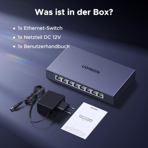 UGREEN 2.5G LAN Switch mit 8X 2.5G Ports, Plug & Play (8-Ports) | Unmanaged Netzwerk Switch für Computer, NAS, Desktop, Schnelle Datenübertragung, lüfterlos und leise, Robustes Metallgehäuse