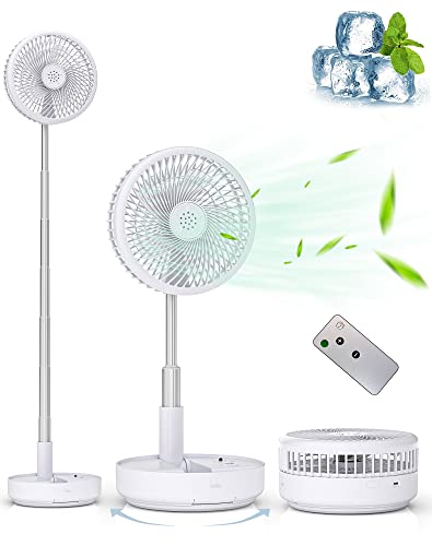 Primevolve 8" Oszillierender Tisch-und Standventilator mit Fernbedienung, Tragbarer Faltbarer Travel Fan für Outdoor Reise Camping, 7200mAh Akku Batterie Ventilator Leise für Schlafzimmer Büro (Weiß)