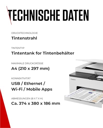 Canon MAXIFY GX1050 Tintenstrahldrucker mit Tank, günstigen Druckkosten | Für Büro und Telearbeit; nachfüllbare Tintenbehälter mit 3.000 Seiten pro Farbe, AirPrint und Mopria, Scannen und Kopieren