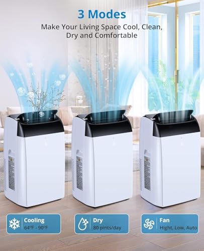 Mobile klimaanlage,12000 BTU Mobiles Klimagerät mit Abluftschlauch 4 in-1 Mobile Klimaanlage Silent <52 dB+ Fernbedienung | Fenster-Installationsset |24h-Timer Ideal für Haus/BüRo