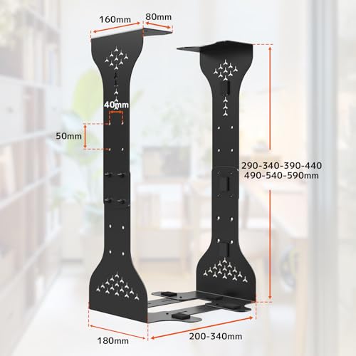 PUTORSEN PC Halterung unter Schreibtisch, Maximale Breite bis zu 340 mm, bis zu 35 kg Tragfähigkeit, PC Untertisch Halterung mit Schutzpolster, Heavy Duty Computergehäuse,Schwarz