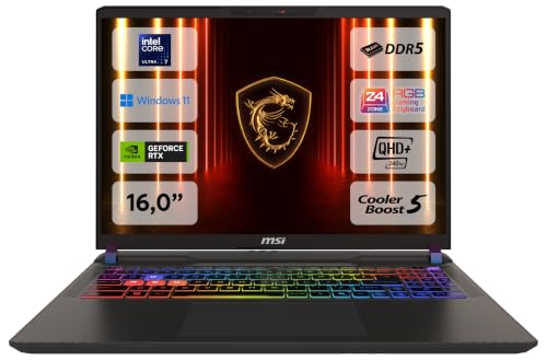MSI Vector 16 HX AI Gaming-Laptop, 16" QHD+ 240 Hz Display, Intel® Core™ Ultra 7 255HX, NVIDIA GeForce RTX 5070 Ti, 16 GB RAM, 1 TB SSD, Windows 11 Home, QWERTZ Tastatur, Cosmos Grau, A2XWHG-264