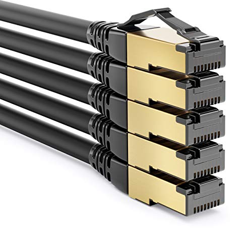 deleyCON 0,5m CAT8.1 Patchkabel RJ45 S/FTP 40 Gbit, 5 Stück - Schwarz | Kurzes 50cm Netzwerkkabel Datenkabel, PIMF 2000 MHz, LAN DSL Kabel, CAT.8 Ethernet Kabel, RJ45 Stecker