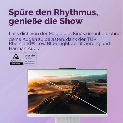 Lenovo IdeaCentre Desktop-PC All-in-One, Display 27 Zoll FHD, AMD Ryzen 5 7535HS, 512 GB SSD, RAM 16 GB, Ladestation für Smartphone, kabellos, Speakers, WiFi 6, Windows 11 H, kabellose Tastatur + Maus