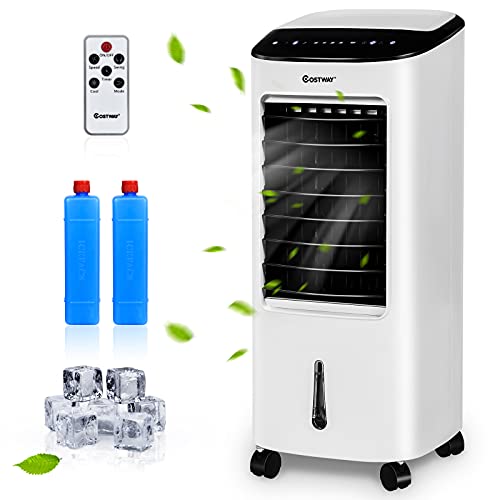 COSTWAY Mobile Klimaanlage ohne Abluftschlauch, 3 in 1 Luftkühler & Luftbefeuchter & Ventilator, 7 L Wassertank, 7,5H Timer, 3 Modi & 3 Geschwindigkeiten, inkl. 2 Kühlakkus & Fernbedienung