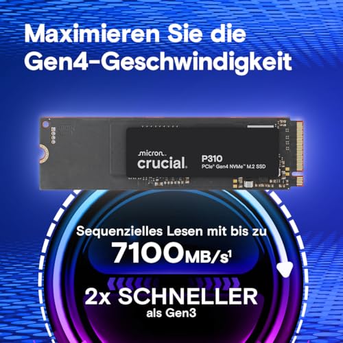 Crucial P310 SSD 2TB M.2 2280 PCIe Gen4 NVMe, bis 7.100 MB/s, für Laptop, Desktop PC & Handheld Spielekonsolen, Interne Festplatte - CT2000P310SSD801