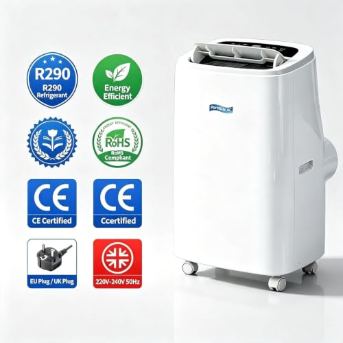 12000 BTU Mobile Klimagerät, Kühlung nur freistehend tragbar, mit Rollen, kompakte Raumklimaanlage für Wohnzimmer & Büro, Weiß, B+Hot & Cold 14000 BTU, B+Hot & Cold 14000 BTU