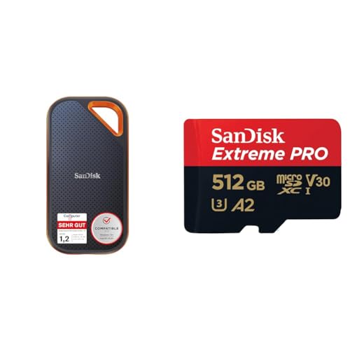 SanDisk Extreme PRO Portable SSD Externe SSD 1 TB & Extreme PRO microSDXC UHS-I Speicherkarte 512 GB + Adapter & RescuePRO Deluxe