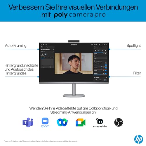 HP OmniStudio X 32-c0275ng All-in-One KI PC, 31.5 Zoll Entspiegeltes UHD-4K-Display, Intel Core Ultra 7 155H, 16 GB DDR5-SDRAM, 1 TB SSD, Intel Arc Graphics, Windows 11 Home, QWERTZ Tastatur, Silber