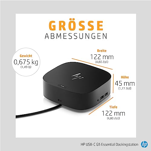 HP USB-C-Dockingstation G5 – Universelle USB-C Dockingstation mit 100W Power Delivery, Multi-OS Kompatibilität, Kompaktes Design, Netzwerkmanagement, Schwarz