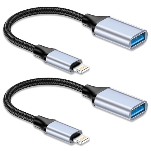 Lightning auf USB Adapter 2Stück, Lightning USB Adapter Handy iPhone auf USB Stick Adapter Kabel usb 3.0 OTG Adapter für iPhone 14 13 12 11 Pro Max/iPad, Unterstützt USB Sticks, Keyboards, Kartenleser
