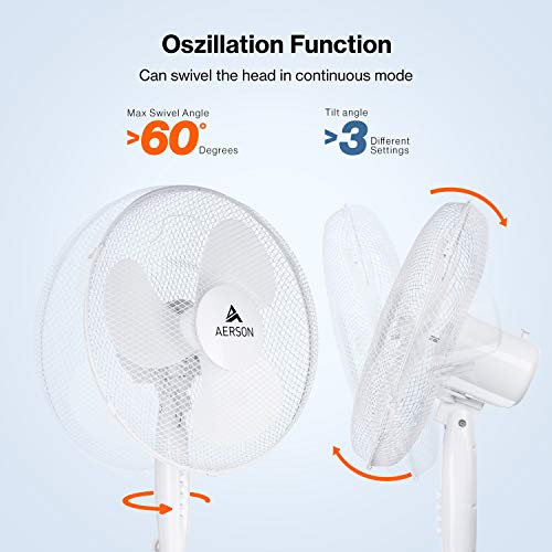 TRESKO AERSON Standventilator 40cm | Ventilator höhenverstellbar bis 120cm | Standlüfter hoher Luftdurchsatz und sehr leise | Windmaschine mit 3 Geschwindigkeitsstufen & Oszillationsfunktion ca. 80°