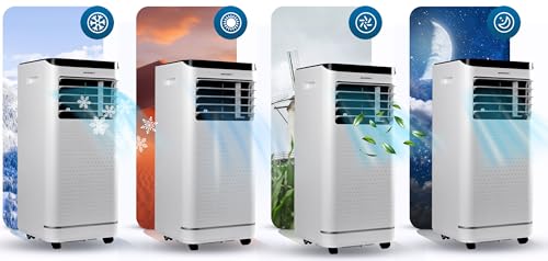 Berdsen Mobiles Klimagerät 9000 BTU - 4-in-1 mit Lüfter, Entfeuchter, Schlafmodus - Tuya Smart App - Energieeffizient