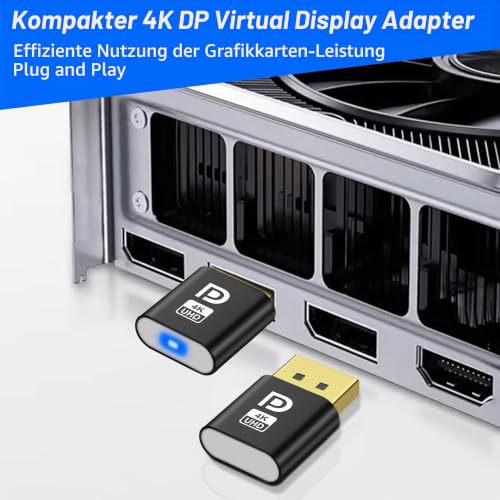 MEIRIYFA Display Port Headless Ghost Display Emulator, 4K DisplayPort Dummy Plug EDID Emulator Virtual Display Adapter für Krypto Mining, Remote Server, virtuelle Desktops (2PCS)