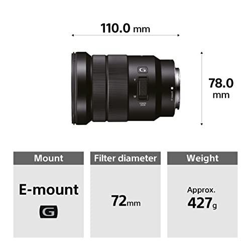 Sony SELP18105G – 18–105mm F4 G OSS Zoom-Objektiv (APS-C E-Mount, Powerzoom mit konstanter Blende, ideal für Video & Foto, kompatibel mit Sony Alpha ZV-E10, A6400, A6700, schwarz)