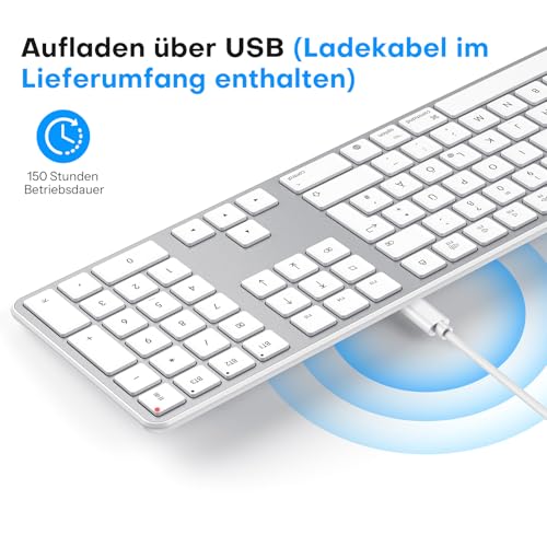 OMOTON Mac Tastatur Maus Set Kabellose, Wiederaufladbar, DE Layout | Bluetooth Funktastatur maus für MacBook Air/ Pro/iMac/iMac Pro/Mac mini, Ergonomisch, Multi-Gerät, Leises Tippen
