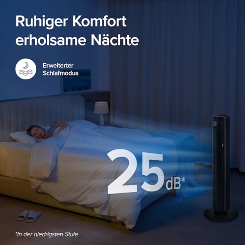 Levoit 25dB leiser WLAN Turmventilator, 7,9m/s Kühlwind mit Sprachsteuerung | DC Motor Ventilator, App, 12 Stufen, 4 Modi, Oszillation und 12 Std Timer, leise Kühlung für Schlafzimmer und Zuhause