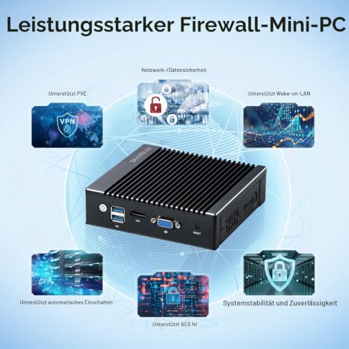 Micro-Firewall-Gerät Intel J3710/N3700 Quad-Core-lüfterlosesMini-PC mit 4 Anschlüssen, Intel 2,5 GbE i226 Gigabit-Netzwerkkarte AES-NI, USB 3.0/HDMI/VGA, 8 GB DDR3, 128 GB SSD