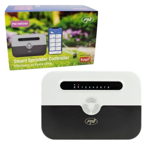 Intelligenter Bewässerungsprogrammierer PNI SWI280, WLAN, für 8 Zonen, Steuerung über Tuya Smart, kompatibel mit Amazon Alexa und Google Home