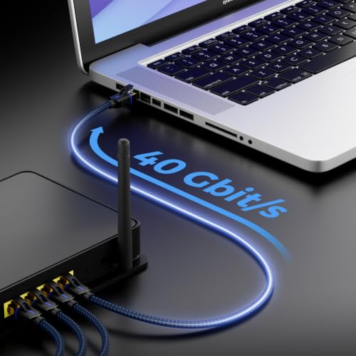 deleyCON 0,5m CAT 8 Netzwerkkabel Nylon RJ45 40 Gbit/s S/FTP - Schwarz | Kurzes 50cm Gigabit Ethernet Patchkabel, 100% Kupfer, PIMF, LAN Kabel Cable, RJ45 Stecker für CAT8 CAT7 CAT6 POE PS5