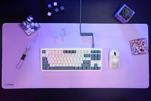 GXTrust Xyra Gasket TKL Mechanische Tastatur Deutsches Layout (QWERTZ) | Hot-Swap Creamy Gaming Tastatur 80%, USB Kabel, RGB Beleuchtung Programmierbar, 5-pin Leobog Linear 60M Schaltern, Weiß