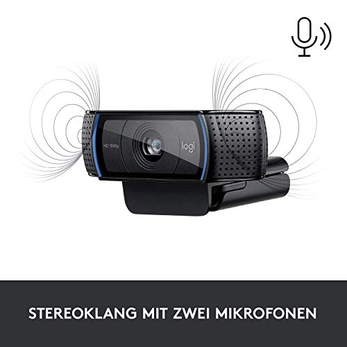 Logitech C920 HD PRO Webcam, 1080p Webcam, USB, schwarz | Webcam für Mac, PC Kamera mit Autofokus, Stereoklang mit zwei Mikrofonen, Webcam für Monitor und Home Office