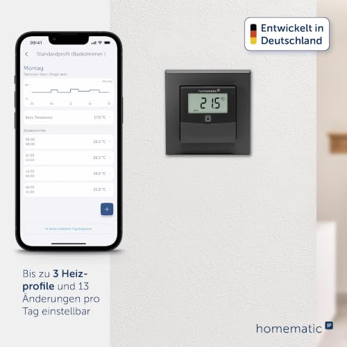 Homematic IP Temperatur- und Luftfeuchtigkeitssensor mit Display – innen | Smart Home, steuert Heizkörper/Fußbodenheizung per App, Alexa, Google Home, Temperaturmessung, Energie sparen, 150180A0